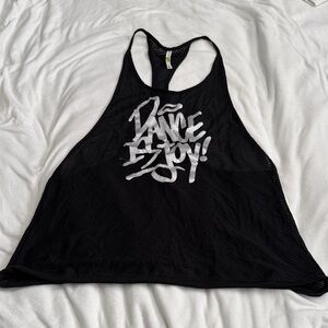 Zumba Fitness Black Mesh Racerback Tank with Silver "Dance Enjoy" Graphic